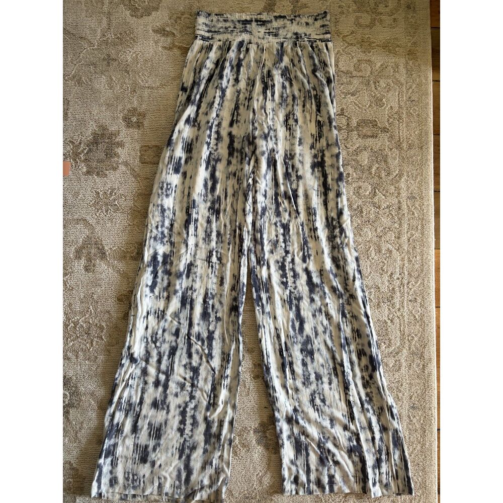 Roan & Ryan Blue and White Tie-dye Wide Leg Loungewear Casual Pants